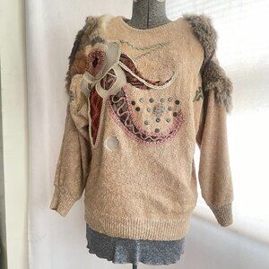 Vintage Mariea Kim embellished patchwork fur sweater